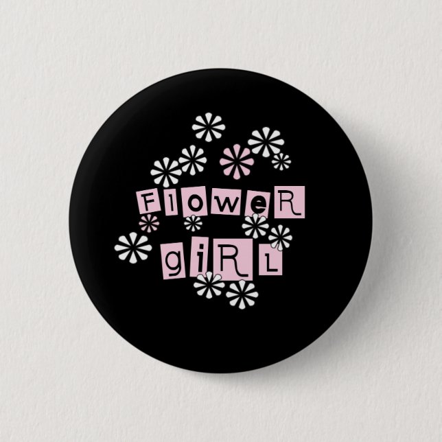 Flower Girl White on Black Button (Front)