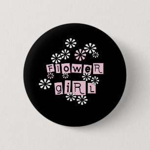 Flower Girl White on Black Button