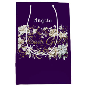 Flower Girl White Purple Gold Medium Gift Bag