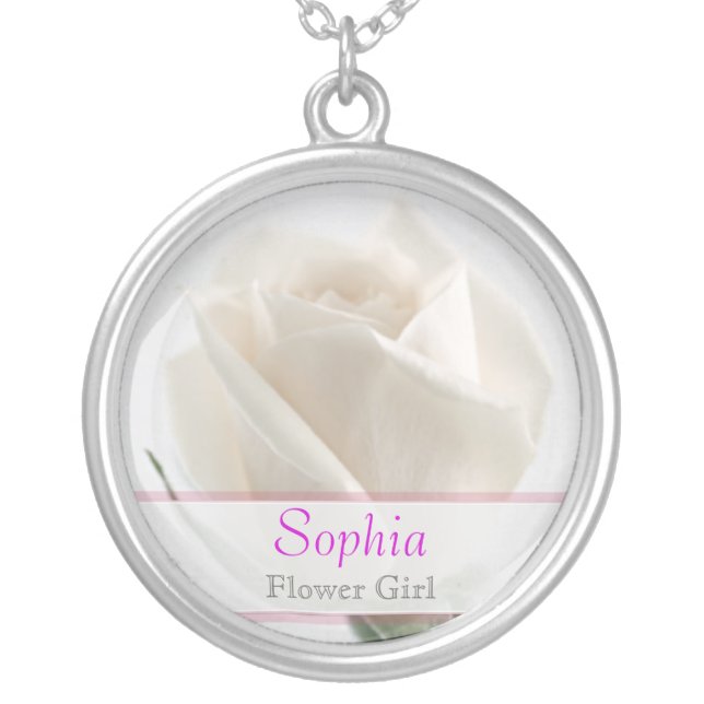 Flower Girl - White Rose Wedding Necklace (Front)