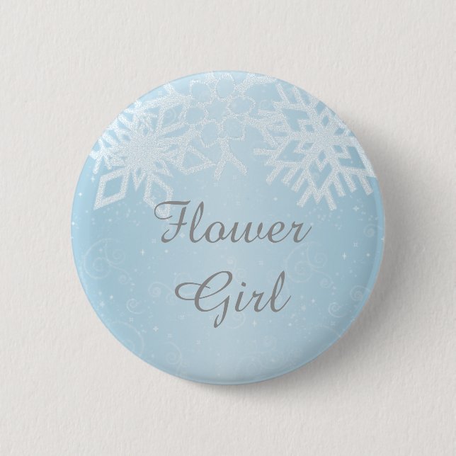 Flower Girl Winter Snowflakes Pinback Button (Front)