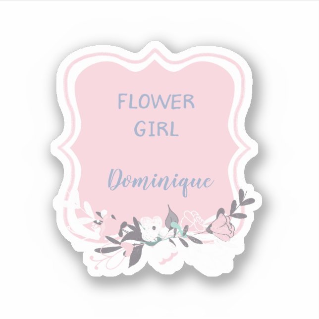 Flower Girl with Name Floral Framed Cutout Sticker (Front)