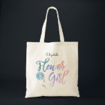 Flower Girl with Name Tote Bag<br><div class="desc">This tote is designed in a one of a kind font that is colors in shades of the rainbow,  and can be customized with your own personalized text or name! Makes a great bridal party gift for your favorite flower girl.</div>