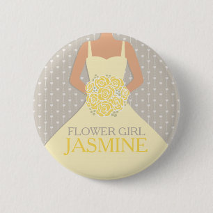 Flower girl yellow dress named wedding pin button