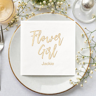 Flower Girl Yellow Gold White Wedding Foil Napkins