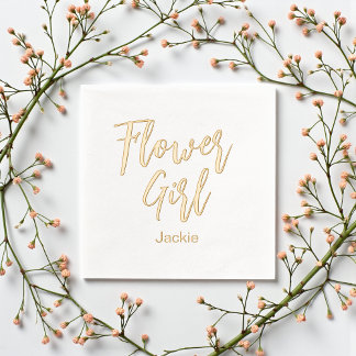 Flower Girl Yellow Gold White Wedding Foil Napkins