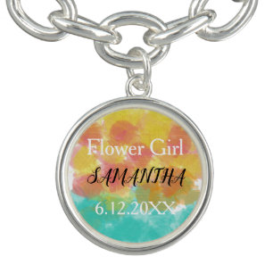 Flower Girl Yellow Pink Blue Watercolor Bracelet