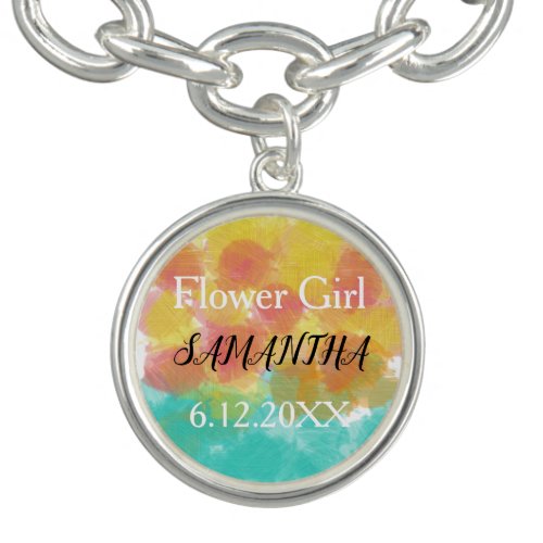 Flower Girl Yellow Pink Blue Watercolor Bracelet