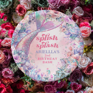Flower Glitter Mermaid Tail 2nd Birthday Paper Plates
