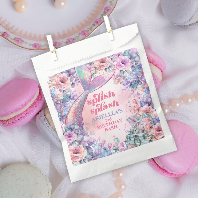 Flower Glitter Mermaid Tail 3rd Birthday Favor Bag (Creator Uploaded)