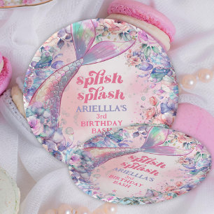 Flower Glitter Mermaid Tail 3rd Birthday Paper Plates
