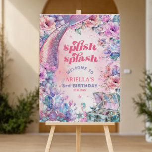 Flower Glitter Mermaid Tail 3rd Birthday Welcome Foam Board