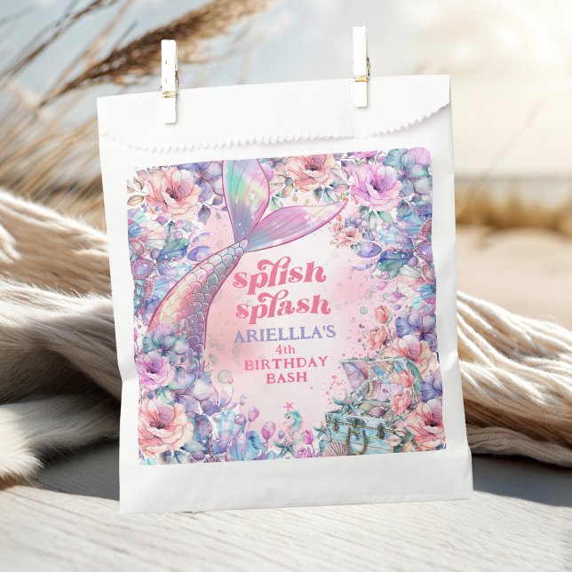 Flower Glitter Mermaid Tail 4th Birthday Favor Bag (Creator Uploaded)