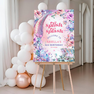Flower Glitter Mermaid Tail 4th Birthday Welcome Foam Board
