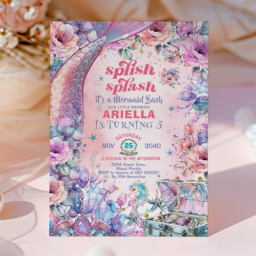Flower Glitter Mermaid Tail 5th Birthday 