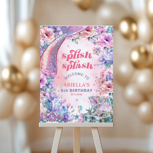 Flower Glitter Mermaid Tail 5th Birthday Welcome Foam Board