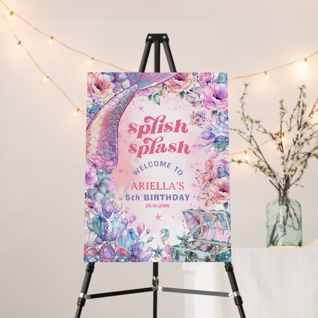 Flower Glitter Mermaid Tail 5th Birthday Welcome Foam Board (In Situ (Stand))