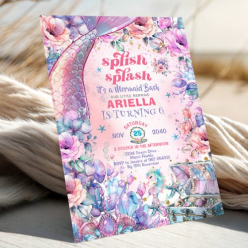 Flower Glitter Mermaid Tail 6th Birthday 