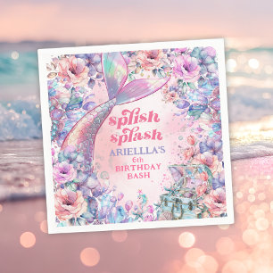 Flower Glitter Mermaid Tail 6th Birthday Napkins