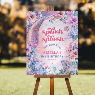 Flower Glitter Mermaid Tail 6th Birthday Welcome Foam Board