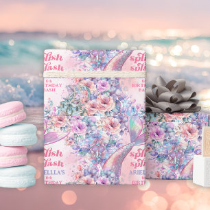 Flower Glitter Mermaid Tail 6th Birthday Wrapping Paper