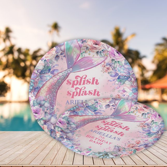 Flower Glitter Mermaid Tail 7th Birthday Paper Plates (Creator Uploaded)