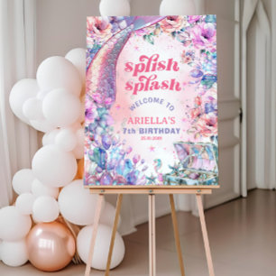 Flower Glitter Mermaid Tail 7th Birthday Welcome Foam Board