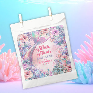 Flower Glitter Mermaid Tail 8th Birthday Favor Bag