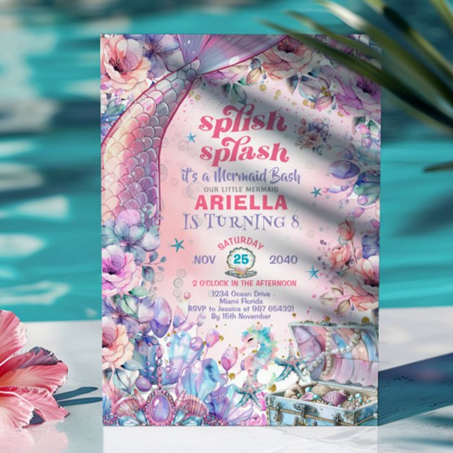 Flower Glitter Mermaid Tail 8th Birthday  Invitation (Creator Uploaded)