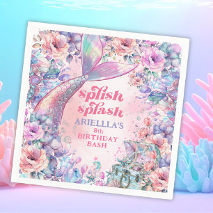 Flower Glitter Mermaid Tail 8th Birthday Napkins