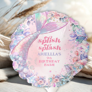 Flower Glitter Mermaid Tail 9th Birthday Balloon