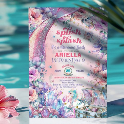 Flower Glitter Mermaid Tail 9th Birthday 