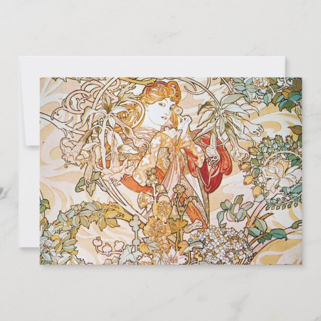 Flower Goddess Art Nouveau Artwork by Alphons Much Invitation (Front)