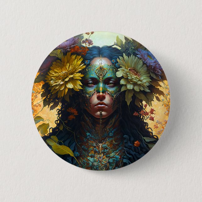 Flower Goddess Fantasy Art Button (Front)