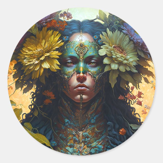 Flower Goddess Fantasy Art Classic Round Sticker (Front)