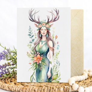 Flower Goddess Ostara Spring Equinox Sabbat Holiday Card