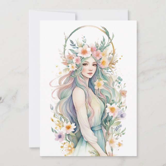 Flower Goddess Ostara Spring Equinox Sabbat Holiday Card (Front)