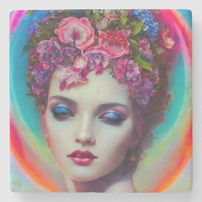 Flower Goddess  Stone Coaster (Front)