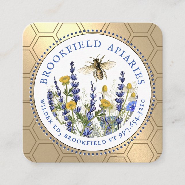 Flower Gold Honeycomb Bee Honey Business Card  (Front)