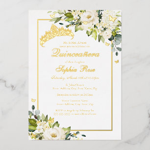 Flower Golden Butterfly Quinceanera Foil Invitation