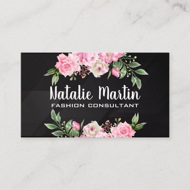 Flower | Golden Floral | Lines Business Card (Front)
