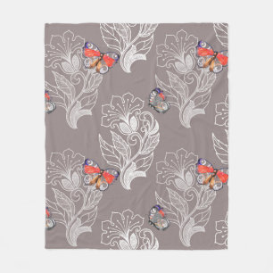 Flower graphic and butterfly, watercolor, pattern fleece blanket