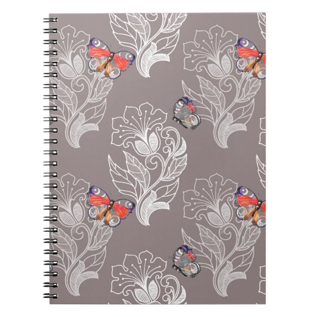 Flower graphic and butterfly, watercolor, pattern  notebook (Front)