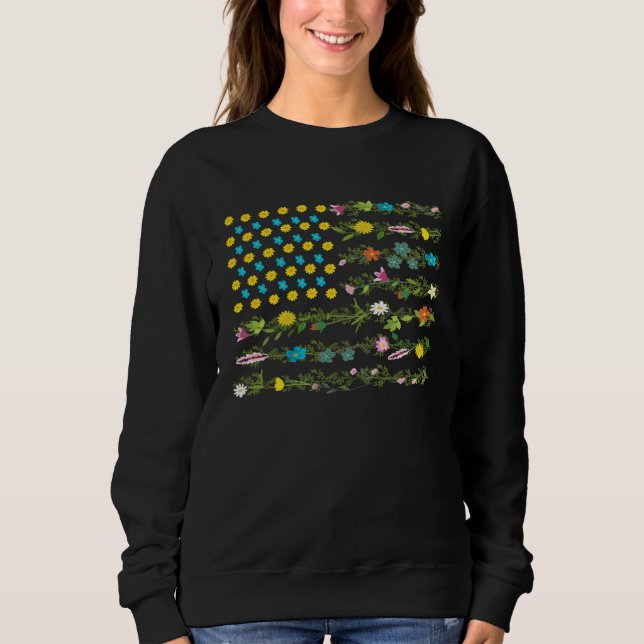 Flower Graphic Tees For Women Wildflower USA Flag  (Front)