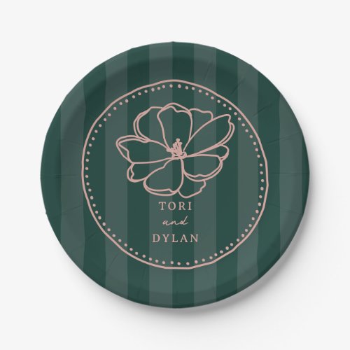 Flower Green Stripe Wedding Paper Plates