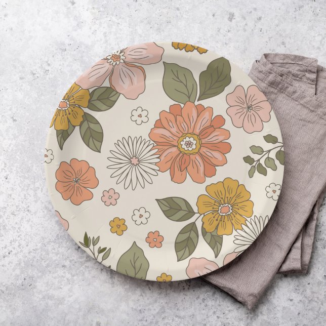 Flower Groovy | Boho | 70s theme Paper Paper Plates (Creator Uploaded)