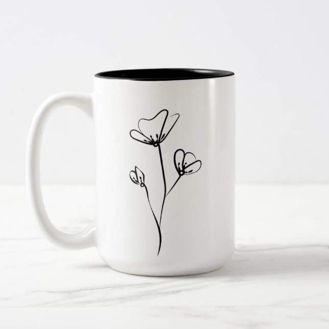 Flower Hand Drawn Intricate Illustration Two-Tone Coffee Mug (Left)