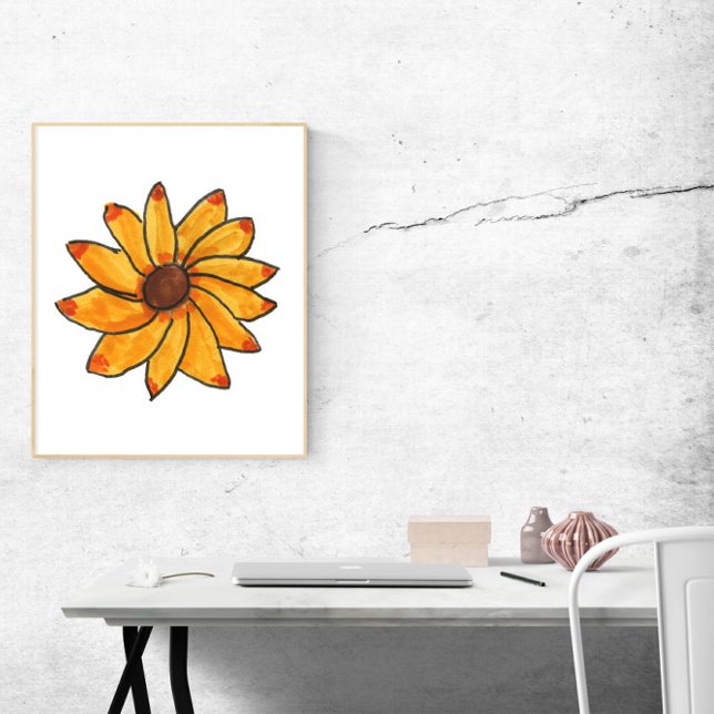 Flower Hand Drawn Yellow Marker Poster (A poster of a hand drawn yellow flower with red and orange tips)