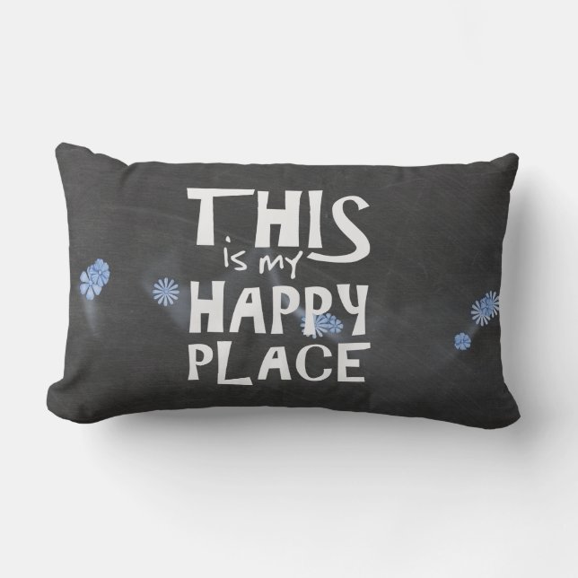 Flower Happiness on chalkboard Lumbar Pillow (Front)