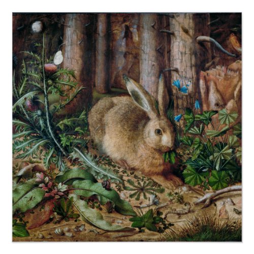 Flower Hare Art Forest Vintage Gloss Finish Poster
